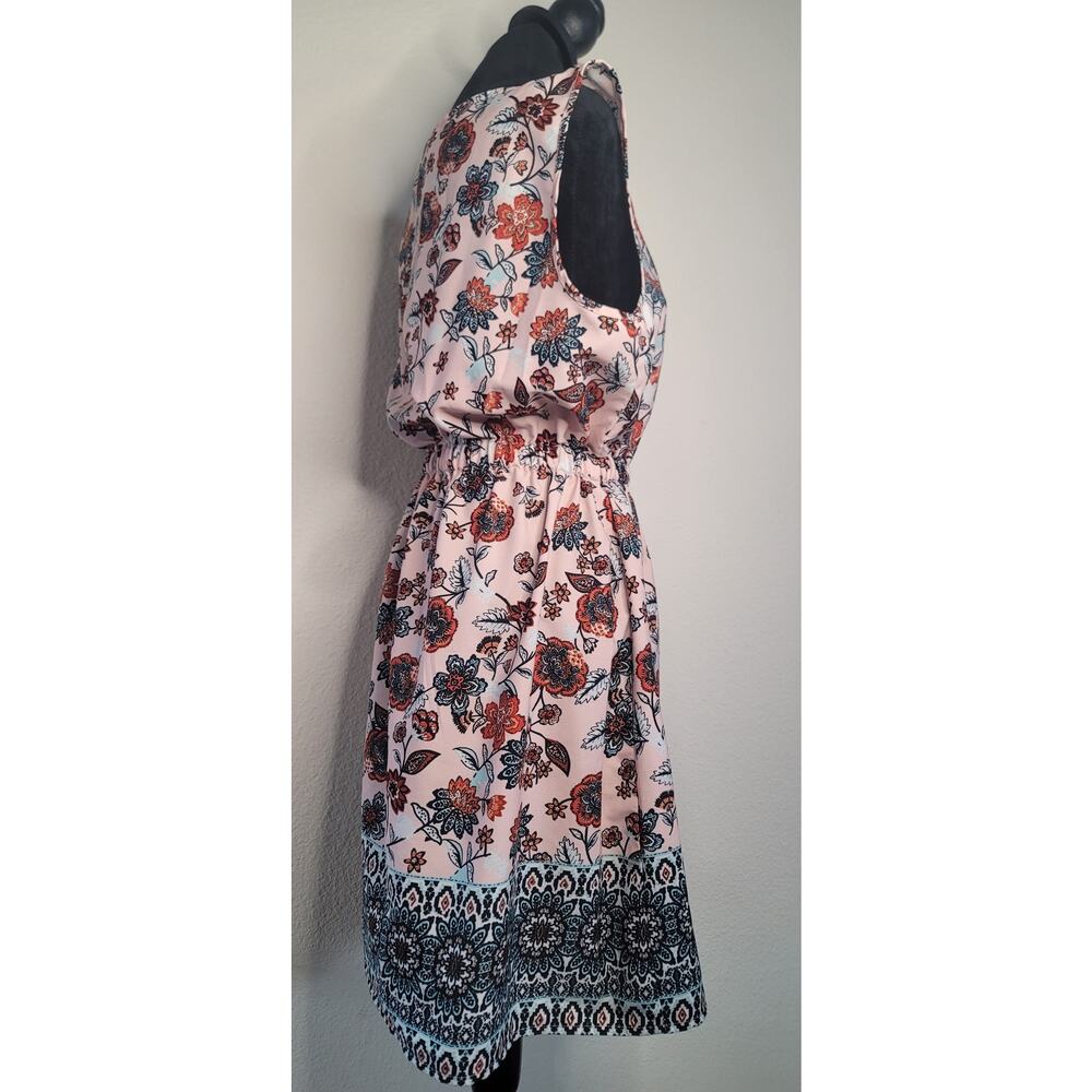 Satiny Peach Floral Boho Dress Smocked Waist Zipper Pockets Speed Control Sz XL - Picture 3 of 10